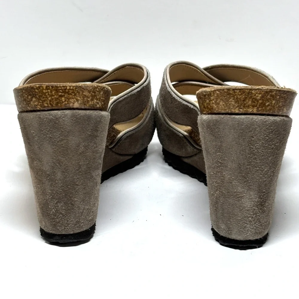 Cordani Woman 38 Avery Suede Wedge Cross Strap Sandals Made in Italy Taupe‎
